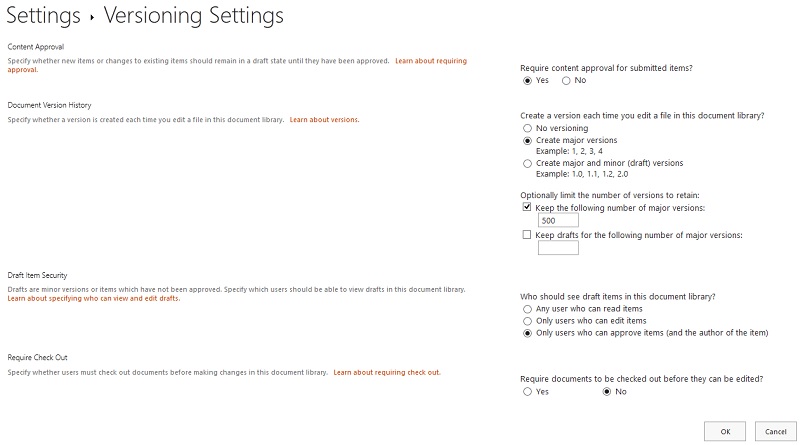Approval library settings