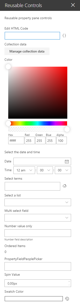 Reusable controls panel