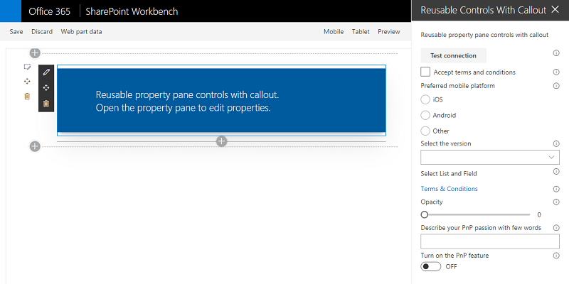 Reusable controls with callout panel