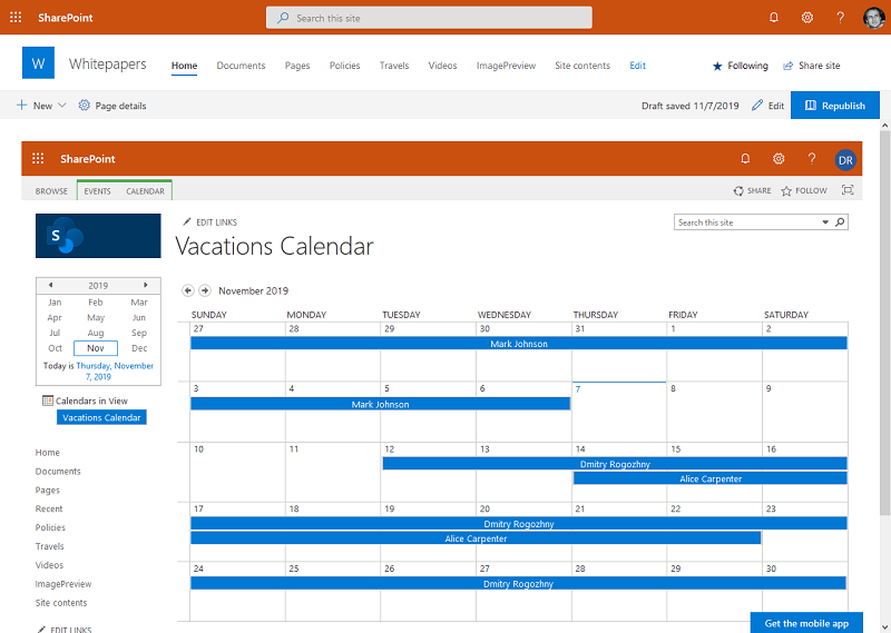 Showing Calendars on SharePoint Page Dmitry Rogozhny (Dzmitry Rahozhny)