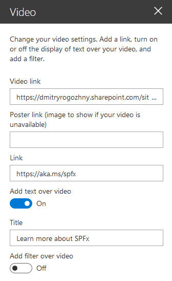 video web part settings